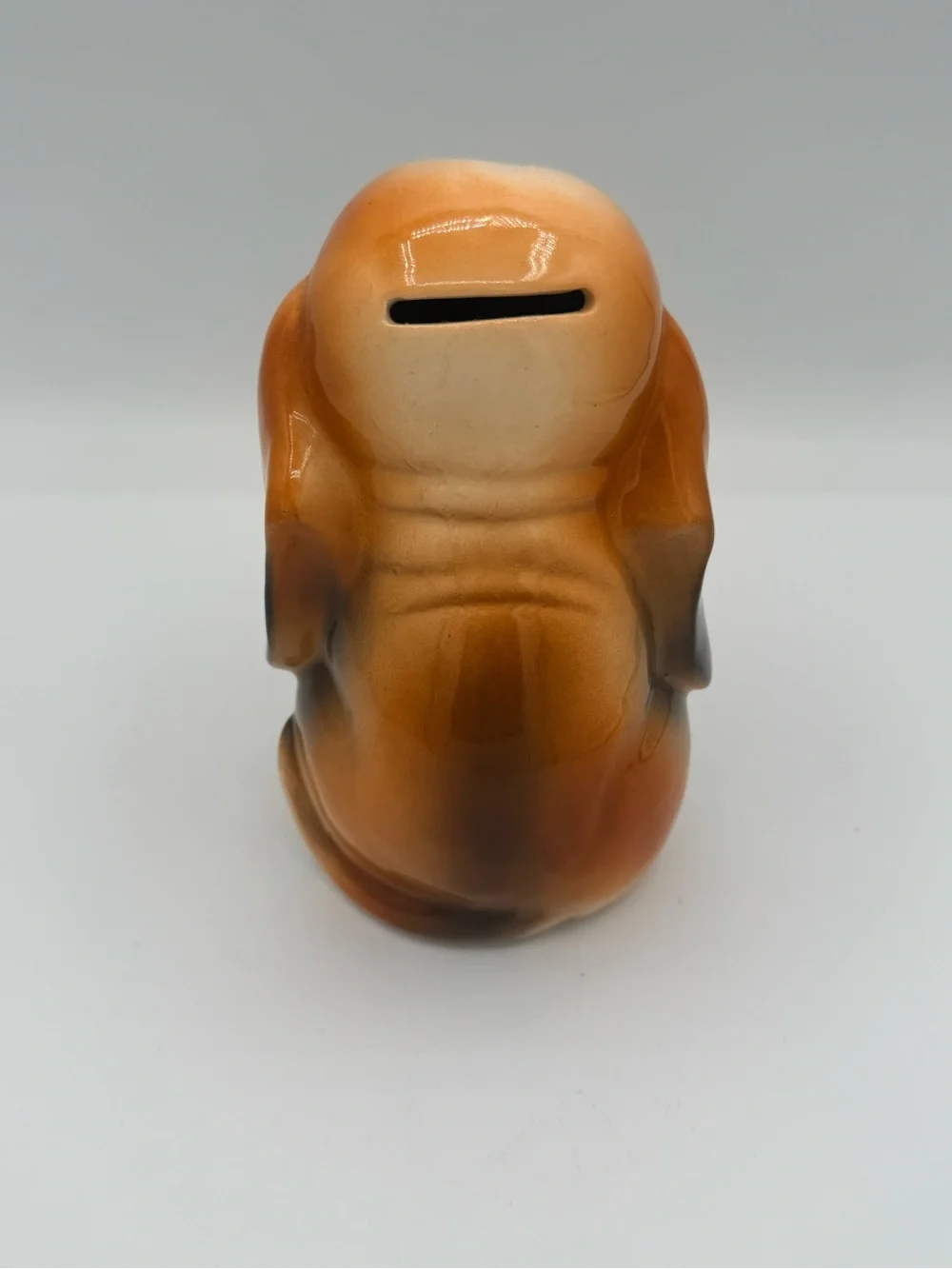 Vintage MCM Ceramic Basset Hound Dog Coin Bank Sad Droopy Eyes Kitsch